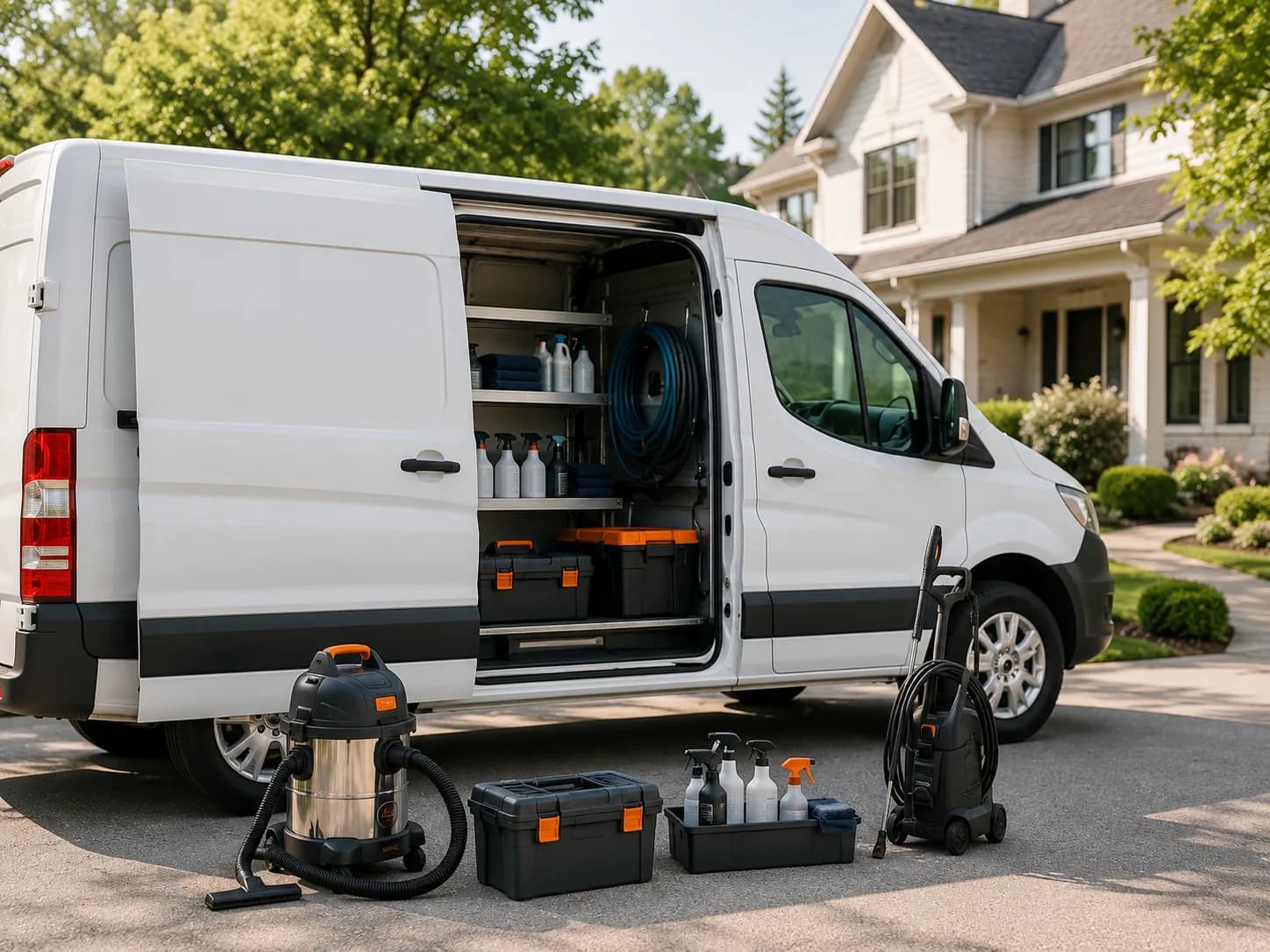 Organized home services van and equipment