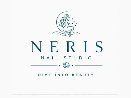 NERIS Nail Studio brand concept board - logo, colour palette and applied brand materials