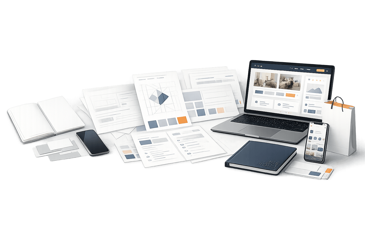 Progression from an idea sketch to a fully branded, open local business